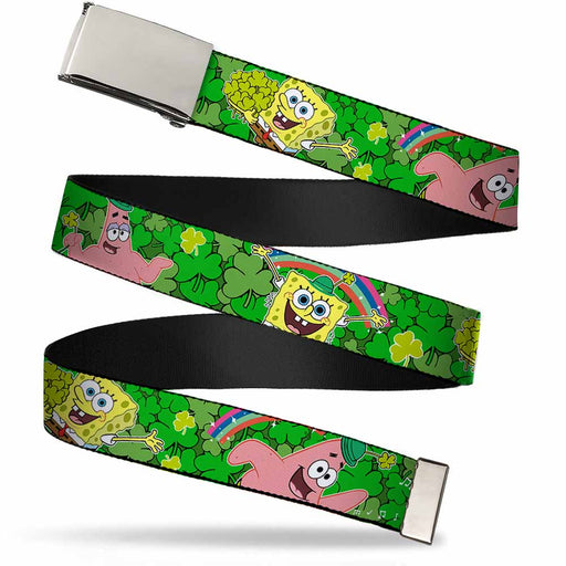 Web Belt Blank Chrome Buckle - SpongeBob & Patrick Starfish St. Patrick's Day Poses Webbing Web Belts Nickelodeon   