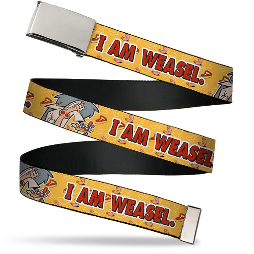 Web Belt Blank Chrome Buckle - I AM WEASEL Title Logo with IM Weasel and IR Baboon Pose Yellows Webbing Web Belts Warner Bros. Animation   
