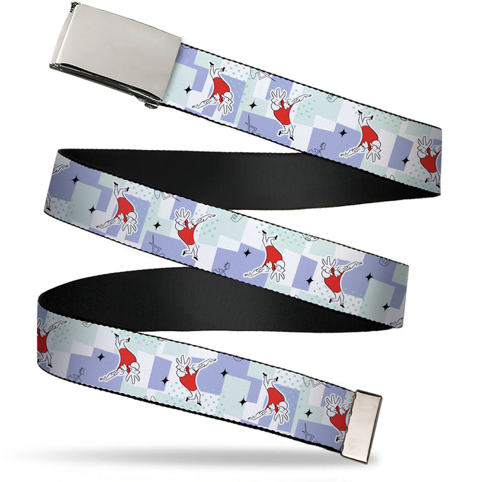 Web Belt Blank Chrome Buckle - Johnny Bravo Hands Up Pose and Stars White/Grays/Blues Webbing Web Belts Warner Bros. Animation   