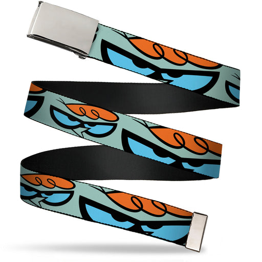 Web Belt Blank Chrome Buckle - Dexter's Laboratory Dexter Face Close-Up Blue Webbing Web Belts Warner Bros. Animation   