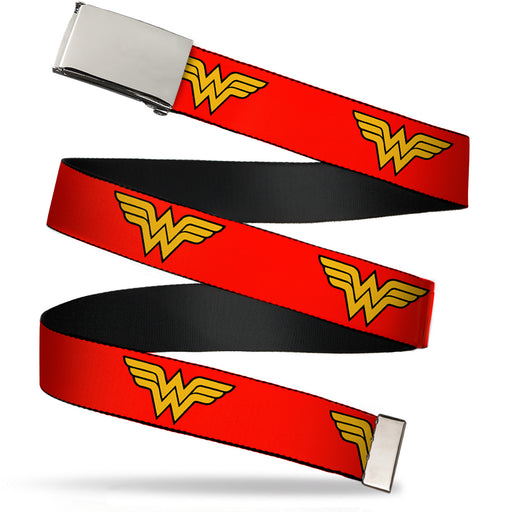 Chrome Buckle Web Belt - Wonder Woman Logo Red Webbing Web Belts DC Comics   
