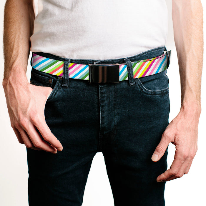 Web Belt Blank Matte Buckle - Diagonal Stripes White/Multi Color Webbing Web Belts Buckle-Down   