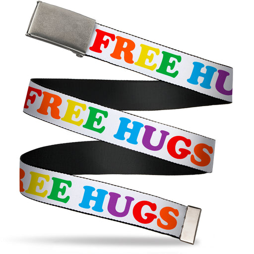 Web Belt Blank Matte Buckle - FREE HUGS White/Multi Color Webbing Web Belts Buckle-Down   