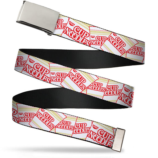 Web Belt Blank Matte Buckle - Cup Noodles Cups Stacked Collage White/Gold/Red Webbing Web Belts Nissin Foods   
