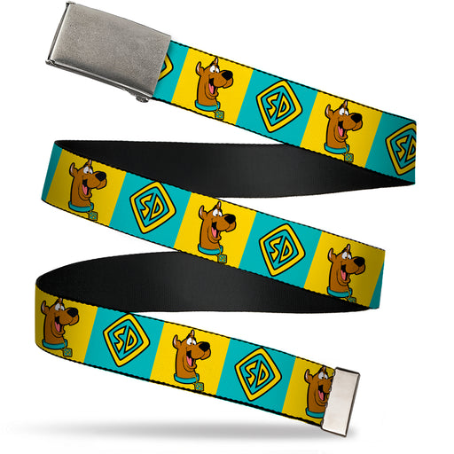 Web Belt - Scooby Doo Pose and Dog Tag Blocks Yellow/Blue Webbing Web Belts Scooby Doo