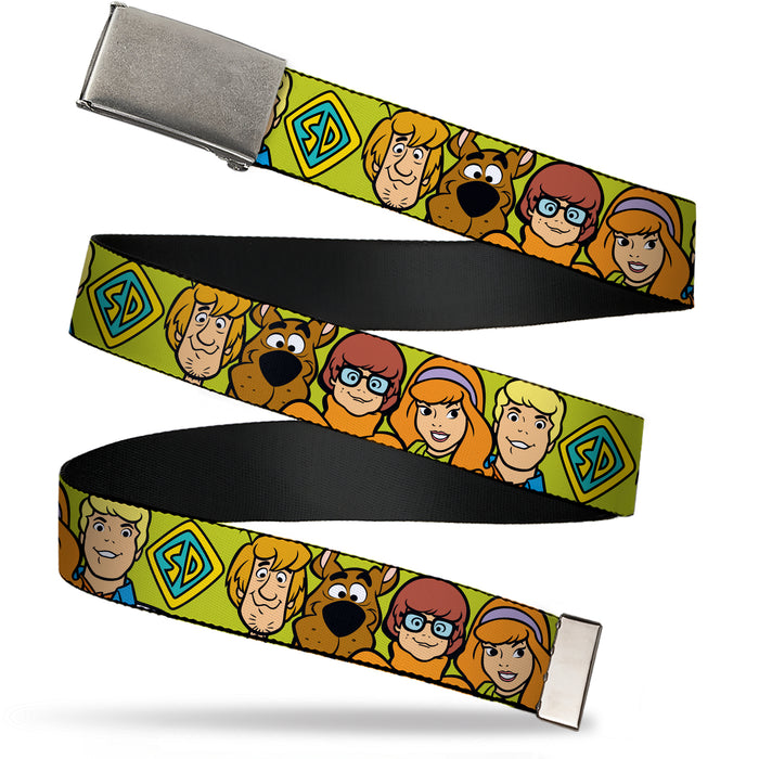 Web Belt - Scooby Doo Character Faces Close-Up Green Webbing Web Belts Scooby Doo