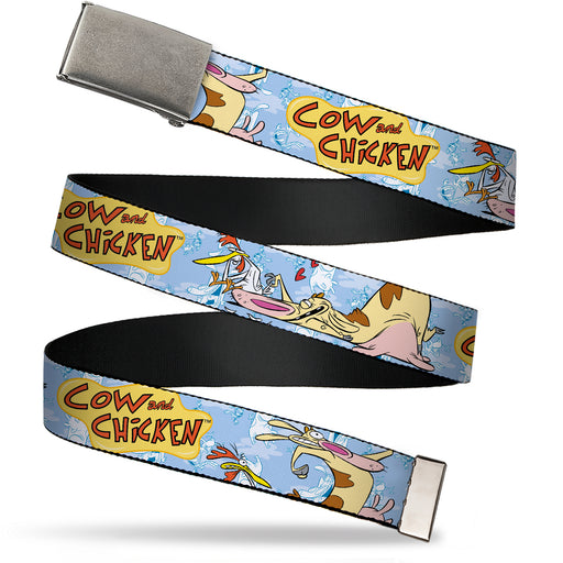 Web Belt Clasp Buckle - COW AND CHICKEN Title Logo and Character Poses Blues Webbing Web Belts Warner Bros. Animation   