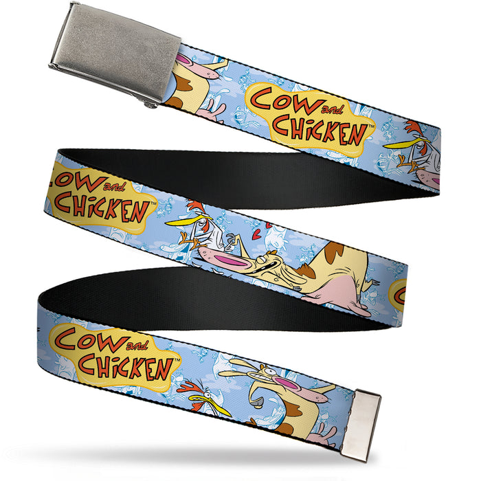 Web Belt Clasp Buckle - COW AND CHICKEN Title Logo and Character Poses Blues Webbing Web Belts Warner Bros. Animation   