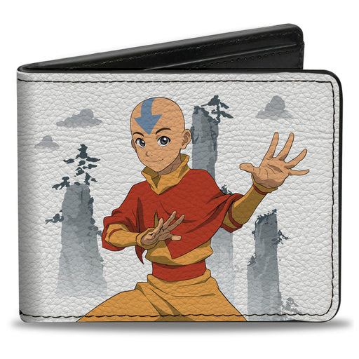 Bi-Fold Wallet - Avatar Last Airbender Aang Bending Pose and Scenery White/Grays Bi-Fold Wallets Nickelodeon   