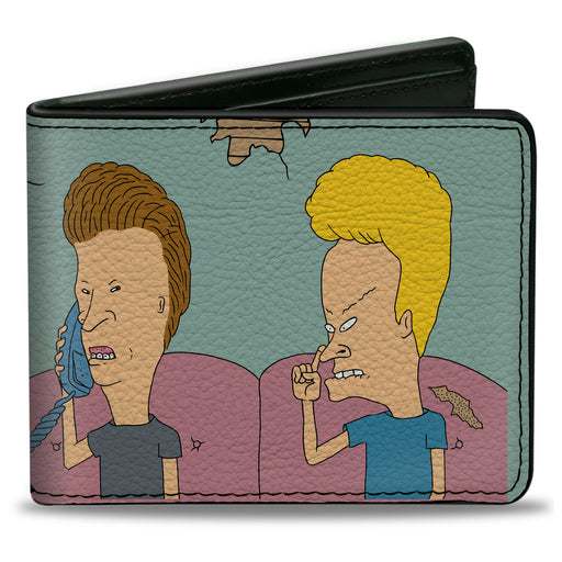 Bi-Fold Wallet - BEAVIS AND BUTT-HEAD Title Logo and Couch Scene Light Blue Bi-Fold Wallets MTV   