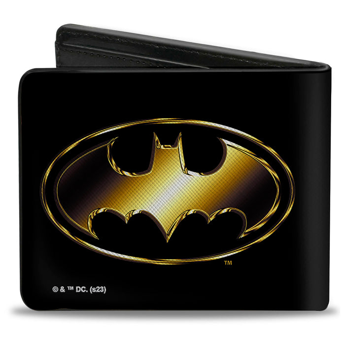 Bi-Fold  Wallet - Justice League Batman Bat Signal Logo Black/Gold Bi-Fold Wallets DC Comics   