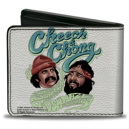 Bi-Fold Wallet - CHEECH & CHONG Faces and Weed Strains Smoke Text White Bi-Fold Wallets Cheech & Chong   