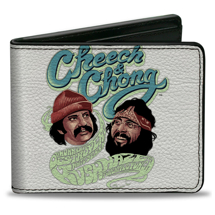 Bi-Fold Wallet - CHEECH & CHONG Faces and Weed Strains Smoke Text White Bi-Fold Wallets Cheech & Chong   