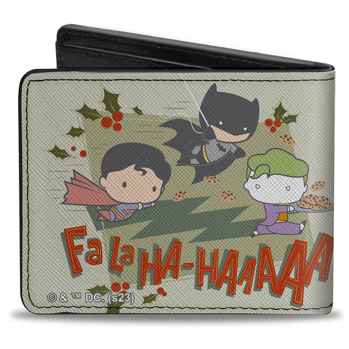 Bi-Fold  Wallet - Justice League Chibi Holiday Christmas Superman and Batman Chasing Joker FALAHA-HAAAAA Greens Bi-Fold Wallets DC Comics   