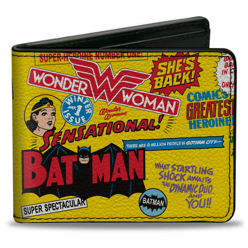 Bi-Fold Wallet - Justice League Vintage Superhero Anniversary Icons Collage Yellow Bi-Fold Wallets DC Comics