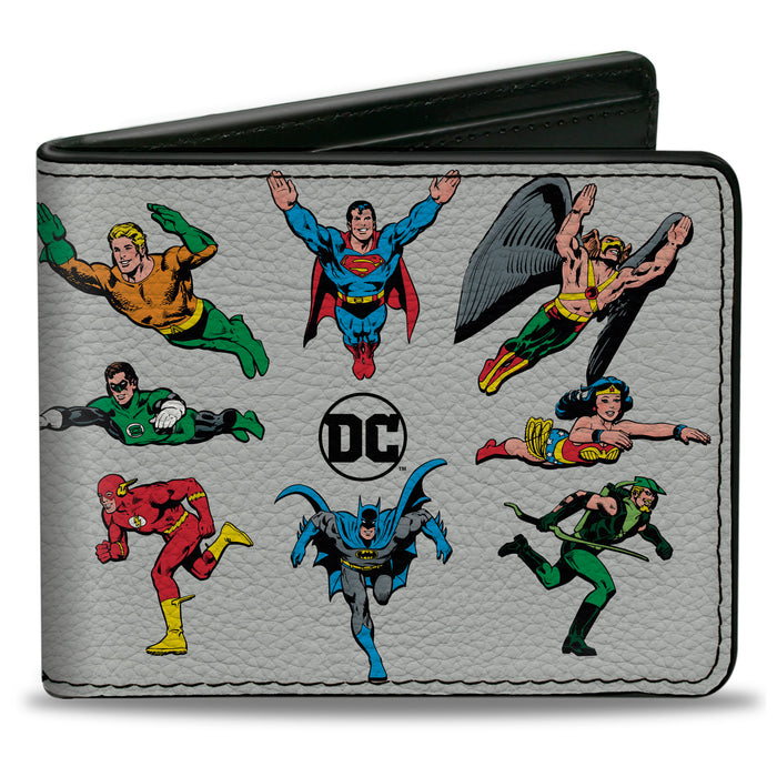 Bi-Fold Wallet - DC JUSTICE LEAGUE Retro Superhero Group Pose White Bi-Fold Wallets DC Comics   