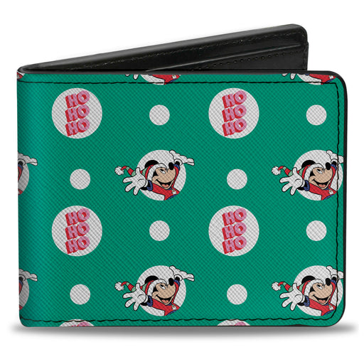 Bi-Fold Wallet - Disney Mickey Mouse Christmas Holiday Pose HO HO HO Polka Dot Green Bi-Fold Wallets Disney   
