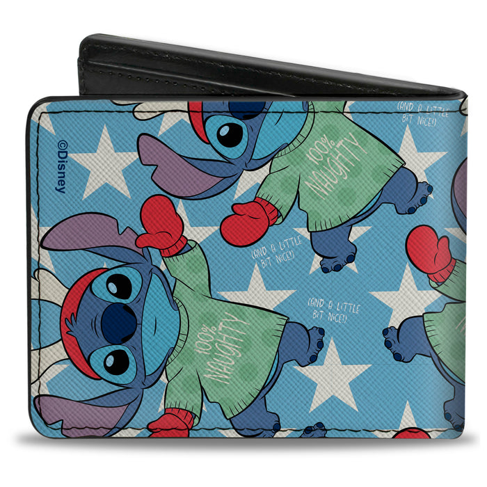 Bi-Fold Wallet - Lilo & Stitch Reindeer Stitch 100% NAUGHTY Pose with Star Baby Blue/White Bi-Fold Wallets Disney   