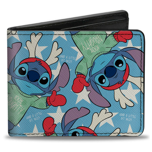 Bi-Fold Wallet - Lilo & Stitch Reindeer Stitch 100% NAUGHTY Pose with Star Baby Blue/White Bi-Fold Wallets Disney   