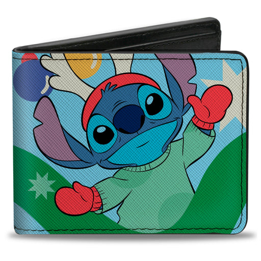 Bi-Fold Wallet - Lilo & Stitch Reindeer Stitch 100% NAUGHTY Holiday Christmas Baby Blue Bi-Fold Wallets Disney   