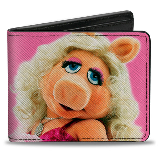 Bi-Fold Wallet - The Muppets MISS PIGGY Portrait and Autograph Pink Bi-Fold Wallets Disney   