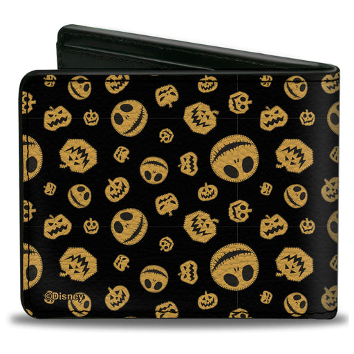 Bi-Fold Wallet - The Nightmare Before Christmas Jack and Jack-O-Lantern Expressions Scattered Black/Orange Bi-Fold Wallets Disney   