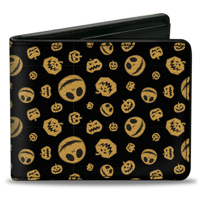 Bi-Fold Wallet - The Nightmare Before Christmas Jack and Jack-O-Lantern Expressions Scattered Black/Orange Bi-Fold Wallets Disney   