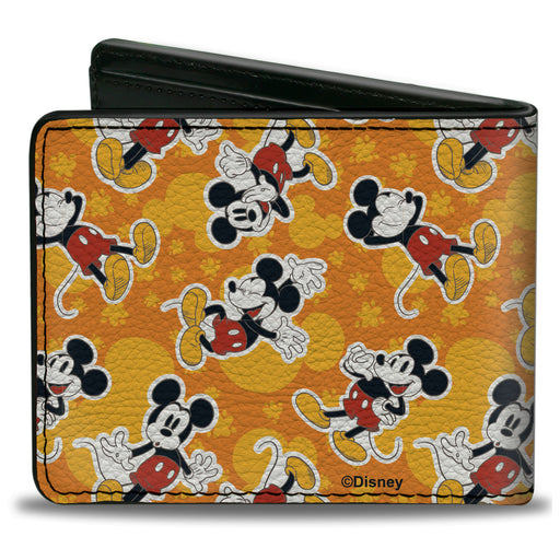 Bi-Fold Wallet - Mickey Mouse Pose and Ears Icon Scattered Orange Bi-Fold Wallets Disney   