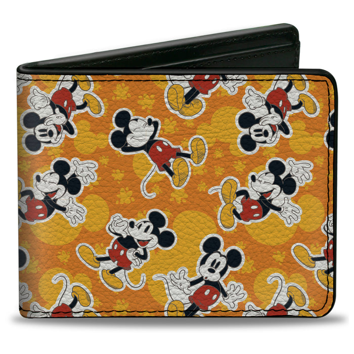 Bi-Fold Wallet - Mickey Mouse Pose and Ears Icon Scattered Orange Bi-Fold Wallets Disney   