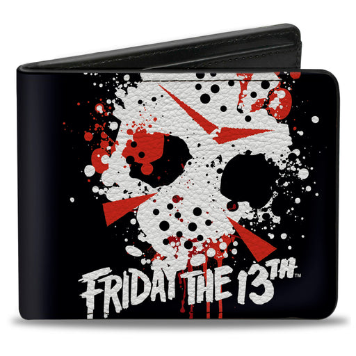 Bi-Fold Wallet - FRIDAY THE 13th Jason Mask 5 Splatter Black White Red Bi-Fold Wallets Warner Bros. Horror Movies