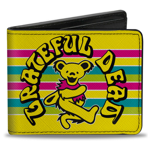 Bi-Fold Wallet - GRATEFUL DEAD Dancing Bear Icon Stripe Yellow/Multi Color/Black Bi-Fold Wallets Grateful Dead   