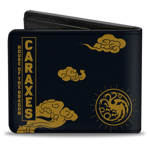 Bi-Fold Wallet - HOUSE OF THE DRAGON CARAXES Breathing Fire Pose and Clouds Black/Yellow/Red Bi-Fold Wallets House of the Dragon