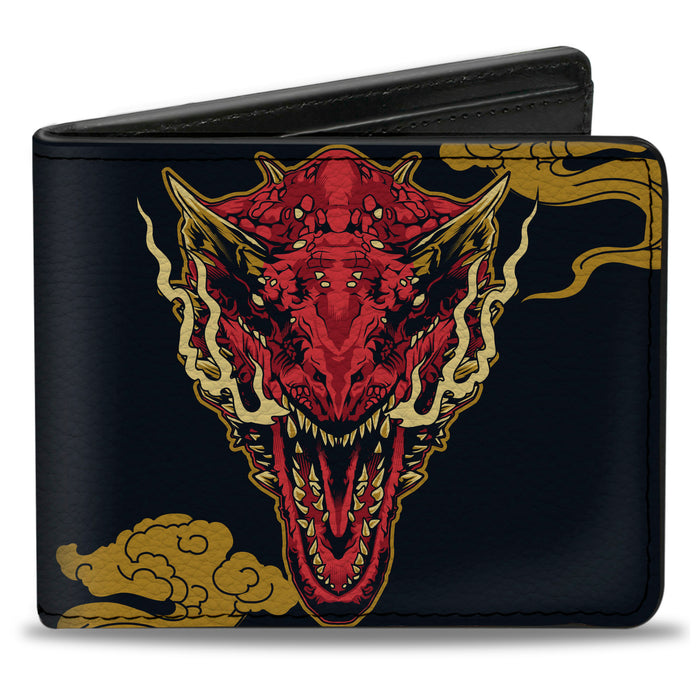 Bi-Fold Wallet - HOUSE OF THE DRAGON CARAXES Breathing Fire Pose and Clouds Black/Yellow/Red Bi-Fold Wallets House of the Dragon