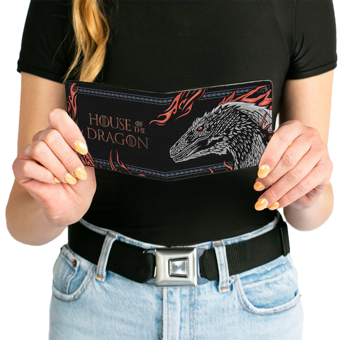 Bi-Fold Wallet - HOUSE OF THE DRAGON Dragon Pose with Flames and Title Logo Black/Grays/Red Bi-Fold Wallets House of the Dragon