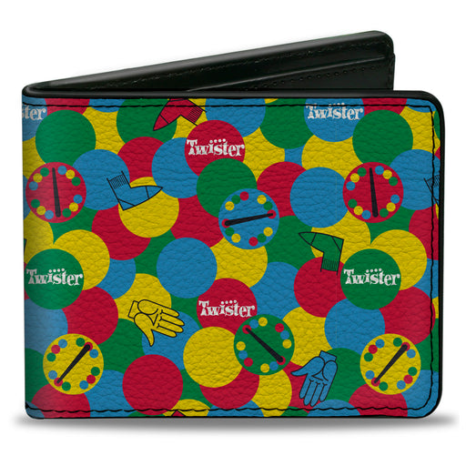 Bi-Fold Wallet - Twister Game Icons and Circle Spots Stacked Multi Color Bi-Fold Wallets Hasbro   