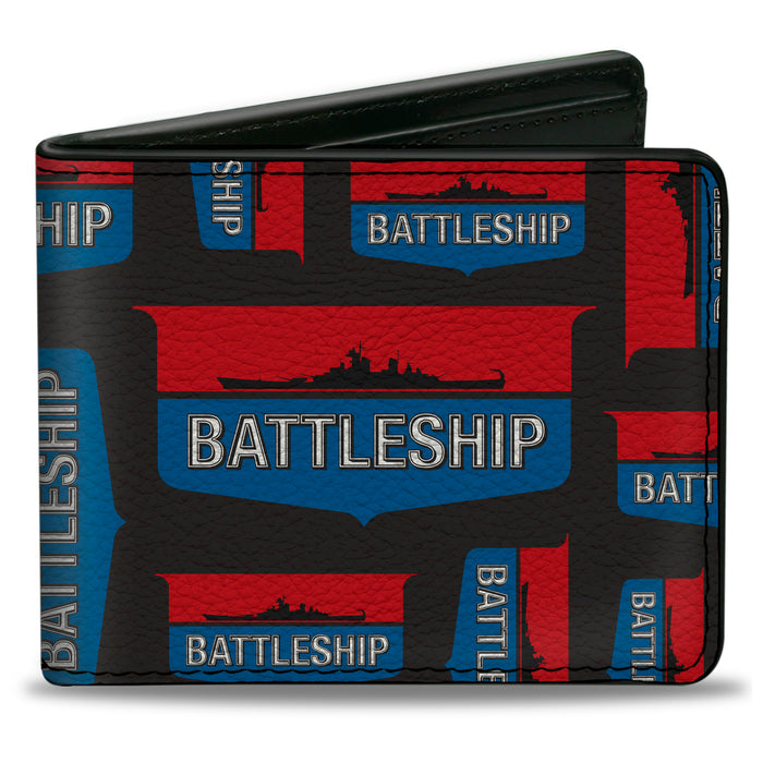 Bi-Fold Wallet - BATTLESHIP Ship Silhouette and Text Badge Collage Black/Red/Blue/White Bi-Fold Wallets Hasbro   