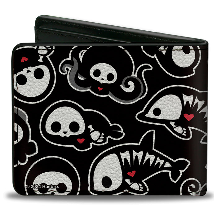 Bi-Fold Wallet - SKELANIMALS Sea Animals Poses Scattered and Title Logo Black/White Bi-Fold Wallets Hasbro   