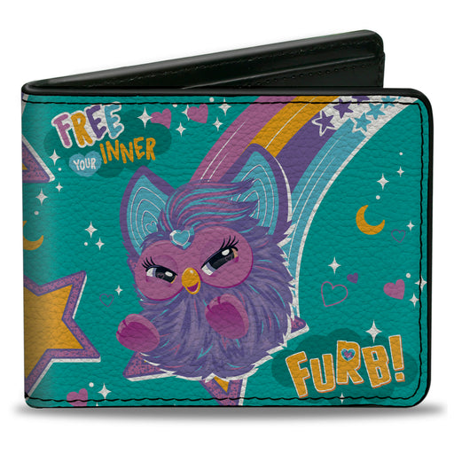 Bi-Fold Wallet - Furby Purple Furby FREE YOUR INNER FURB Rainbow Pose Teal/Multi Color Bi-Fold Wallets Hasbro   