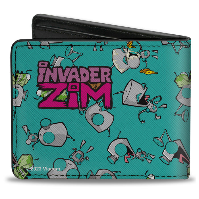 Bi-Fold Wallet - INVADER ZIM GIR Robot and Disguised Poses Scattered Blue Bi-Fold Wallets Nickelodeon   