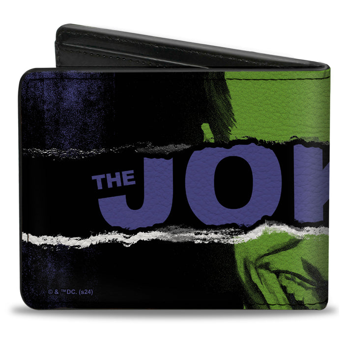 Bi-Fold Wallet - THE JOKER Smiling Pose and Text Over Eyes Black/Purples/Greens Bi-Fold Wallets DC Comics