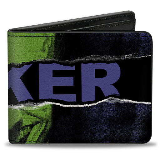 Bi-Fold Wallet - THE JOKER Smiling Pose and Text Over Eyes Black/Purples/Greens Bi-Fold Wallets DC Comics