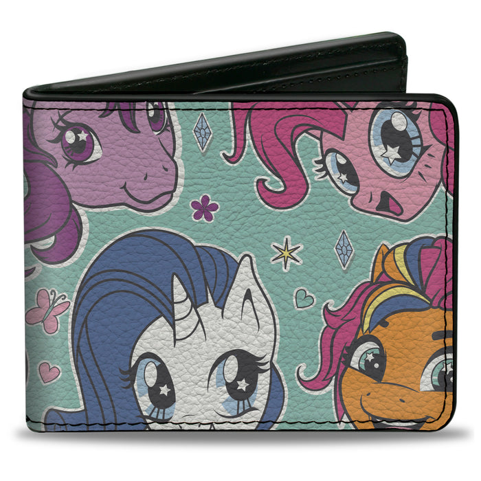 Bi-Fold Wallet - My Little Pony Faces Close-Up and Cutie Marks Scattered Teal Bi-Fold Wallets Hasbro   