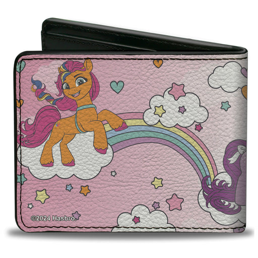 Bi-Fold Wallet - My Little Pony Three Pony Rainbow Cloud Scene Multi Color Bi-Fold Wallets Hasbro   