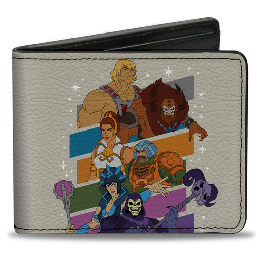 Bi-Fold Wallet - Masters of the Universe Character Stripe Poses White/Multi Color Bi-Fold Wallets Mattel