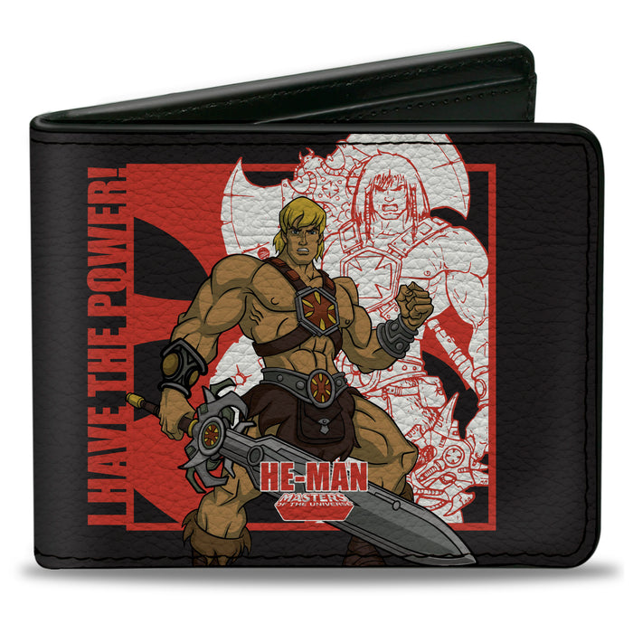 Bi-Fold Wallet - Masters of the Universe He-Man and Skeletor Pose and Quotes Black Bi-Fold Wallets Mattel   