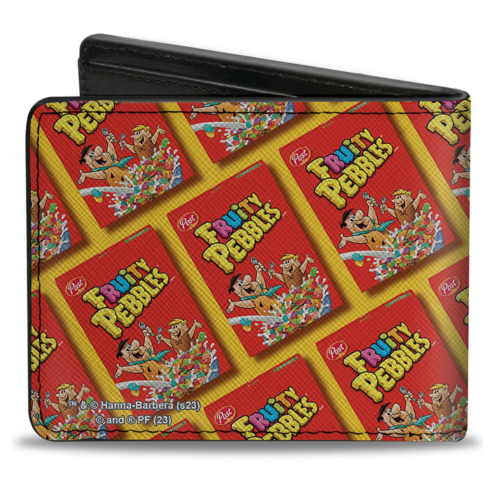 Bi-Fold Wallet - FRUITY PEBBLES Fred Flintstone and Barney Rubble Cereal Box Repeat Yellow/Red Bi-Fold Wallets The Flintstones   