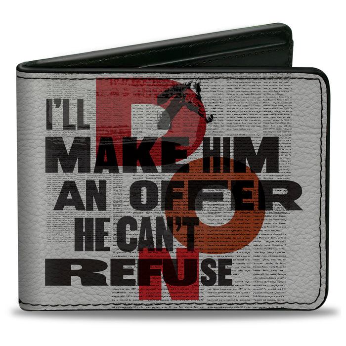 Bi-Fold Wallet - The Godfather I'LL MAKE HIM AN OFFER and Title Logo News Print White/Black/Red Bi-Fold Wallets Paramount Pictures   