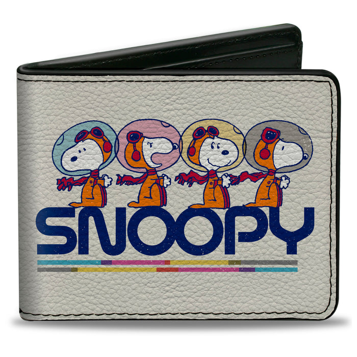 Bi-Fold Wallet - Peanuts Astronaut Snoopy Launch Poses and Text White/Multi Color Bi-Fold Wallets Peanuts Worldwide LLC   