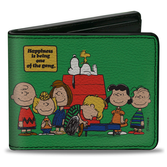 Bi-Fold Wallet - Peanuts Gang HAPINESS IS BEING ONE OF THE GANG Group Pose Green Bi-Fold Wallets Peanuts Worldwide LLC   