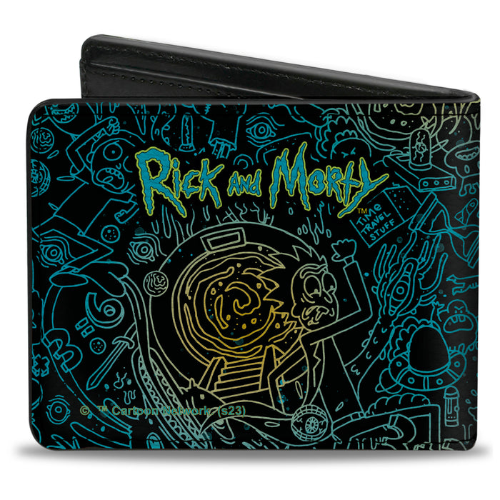 Bi-Fold Wallet - Rick and Morty Portal Chase and Icons Collage Black/Blues/Yellows Bi-Fold Wallets Rick and Morty   
